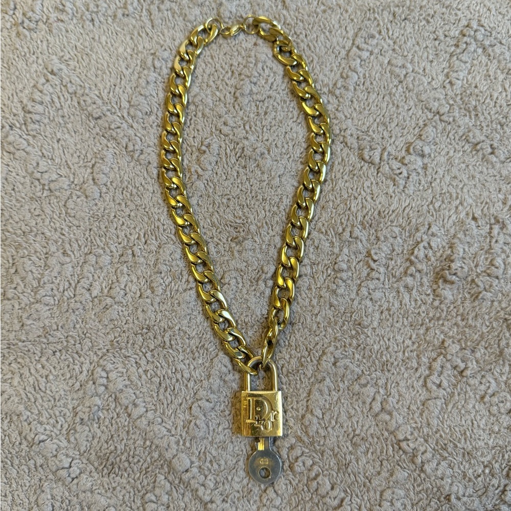Vintage Dior Padlock on Gold-Tone Chain Necklace